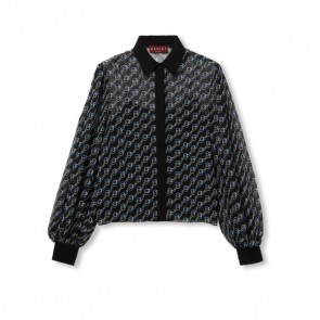 Lady's Gucci Printed Silk Creponne Shirt in Black