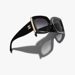 Lady's Chanel Rectangle Sunglasses Black & Gold