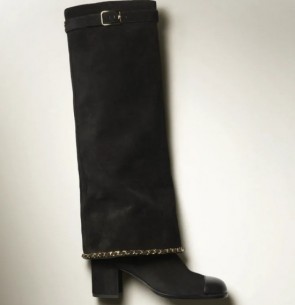 Chanel High Boots Black Suede Calfskin Lambskin