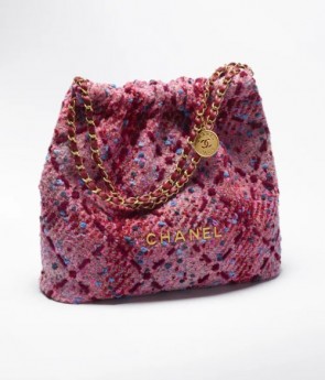 Chanel 22 Handbag Tweed In Pink Burgundy & Multicolor