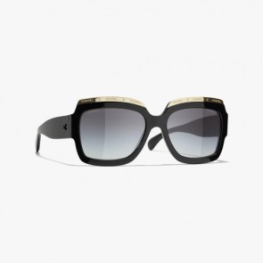 Lady's Chanel Square Sunglasses Black & Gold