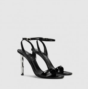 Lady's Gucci Slingback Sandal With Metallic Bamboo-Effect Heel