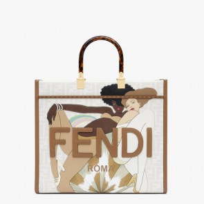 Fendi Sunshine Medium Shopper Bag with Bikini Girls graphics