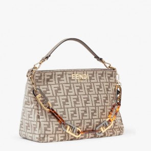 Fendi O’lock Zipper Dove Gray Tapestry Fabric Bag