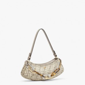 Fendi O’lock Swing Bag Dove Gray Tapestry Fabric Pouch