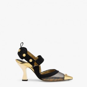 Fendace High Heeled Slingbacks Shoes With Gold Medusa Details