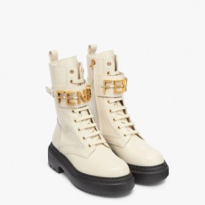 Lady's Fendigraphy Leather Biker Boots