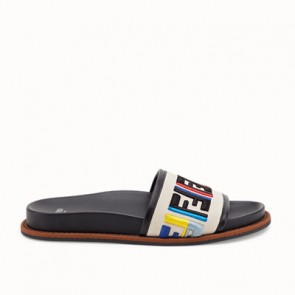 Women White canvas flats slides