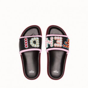 Women Black leather slides 8X6669A15AF0BHU