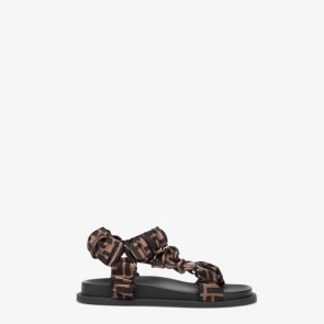 Women Fendi Flat sandal with wide bands Feel Brown satin sandals