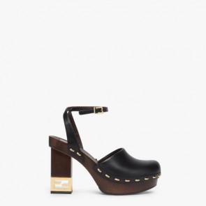 Lady's Fendi Baguette Show Black Leather High-heeled Clogs