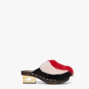 Lady's Fendi Baguette Show Red Fox Fur Medium-heel Clogs