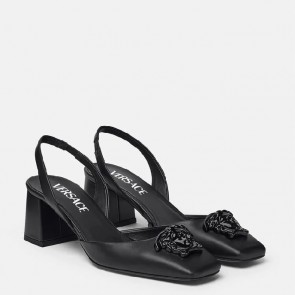 VERSACE LA MEDUSA SLING BACK PUMPS MEDIUM HEEL LEATHER SHOES