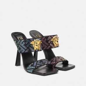 VERSACE×FENDI FENDACE FF LOGO CRYSTAL JACQUARD SANDAL