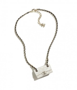 Chanel Necklace Metal Resin & Calfskin Black/White/Pink
