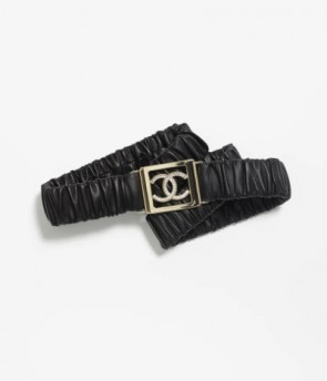 Chanel Belt In Lambskin, Gold-Tone Metal & Strass