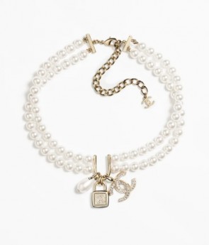 Chanel Necklace In Gold, Pearly White & Crystal