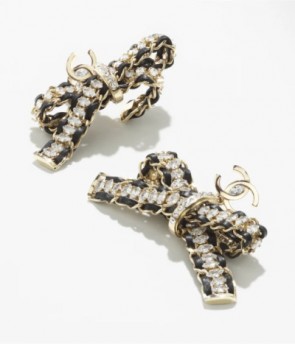 Chanel Metal Calfskin & Strass Pendant Earrings
