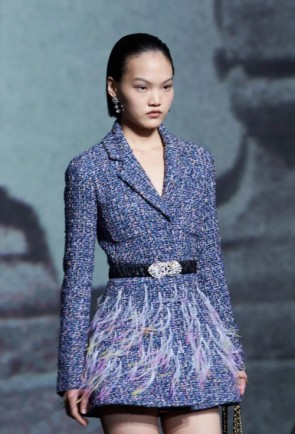 Lady's Chanel Tweed Jacket Embroidered With Ostrich Feathers