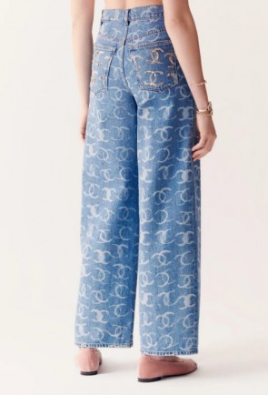 Lady's Chanel Printed Embroidered Denim Jeans 