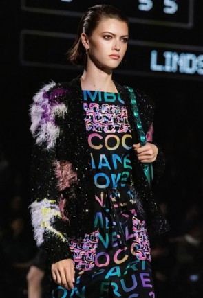 Lady's Chanel Cardigan In Glittered Wool & Mixed Fibers