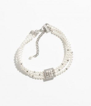 Lady's Chanel Choker In Metal, Glass Pearls & Strass