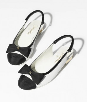 Lady's Chanel Slingbacks In Lambskin & Grosgrain