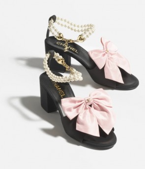 Lady's Chanel Sandals In Silk & Imitation Pearls