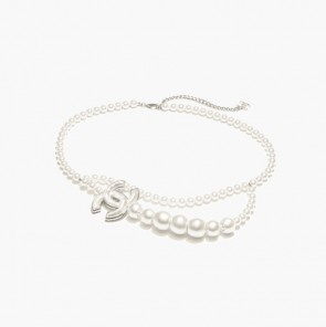 Lady's Chanel Chain Belt in Silver & Pearly White