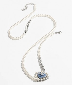 Lady's Chanel Long Necklace in Silver, Blue, Pearly White & Crystal