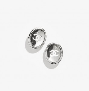 Lady's Chanel Clip-On Stud Earrings in Silver, Transparent & White