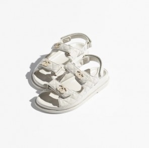 Lady's Chanel Sandals in Ivory shiny Lambskin