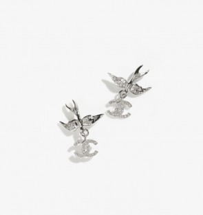Lady's Chanel Pendant Earrings in Silver & Crystal