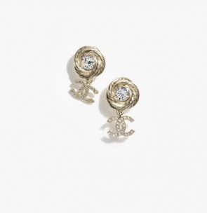 Lady's Chanel Pendant Earrings in Gold & Crystal