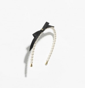 Lady's Chanel Headband in Imitation Pearls, Metal & Satin