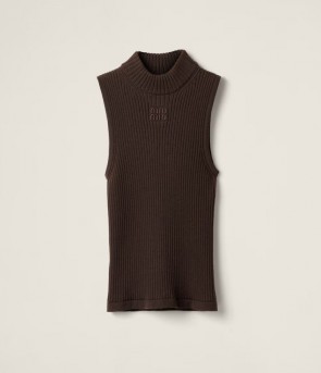 Lady's Miumiu Ribbed Knit Wool Turtleneck Top