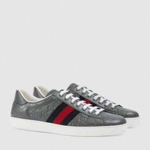 Mens Ace Grey leather Signature sneaker 386750