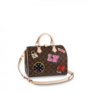 Women speedy 30 monogram handbags with applied and printed patches
