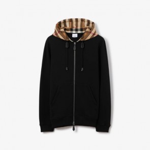 Men's Burberry Check Hood Cotton Blend Zip Hoodie