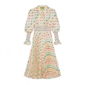 Lady's Gucci X Adidas GG Trefoil Stripe Silk Dress