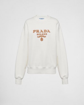 Lady's Prada Oversized Cotton Sweatshirt With Leather Logo