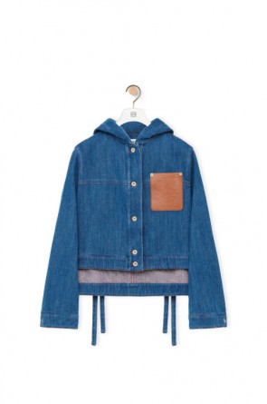 Lady's Loewe Cropped Workwear Jacket In Denim