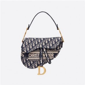 Women's blue saddle original dior oblique embroidered canvas bag