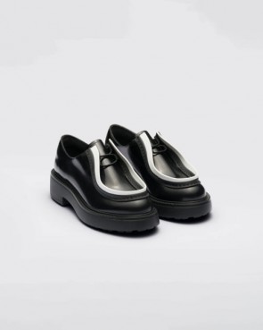 Lady's Prada Brushed Leather Lace Up Shoes