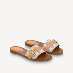 LV Lock It Flat Mule Damier Azur Slide Shoes 1a8t2k