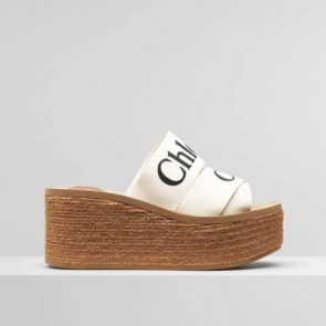 Chloe Woody wedge mule sandals in canvas Shoes Women