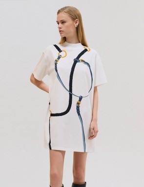 Lady's Hermes"Coaching Remix" Boxy Fit Straight Dress