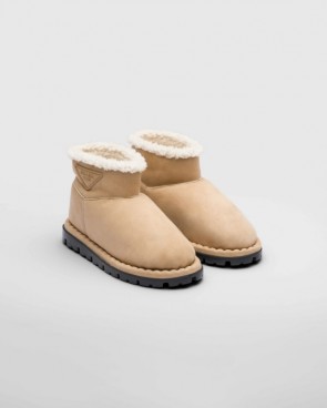Lady's Prada Shearling Booties Ecru