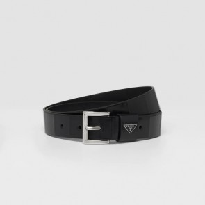 Man's Prada Triangle Logo Brushed Leather Belt