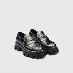 Lady's Prada Monolith Nuanced Brushed Leather Loafers